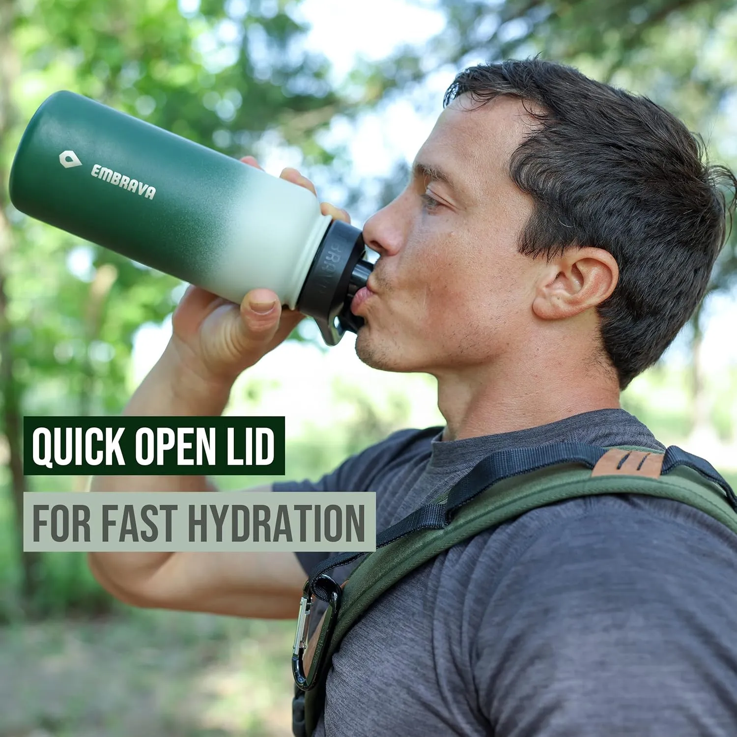 Embrava Insulated Sports Water Bottle - 32oz - Quick Open Lid for Gym, Workouts and Outdoors - Leak Proof - BPA & BPS Free - Double Walled & Stainless Steel