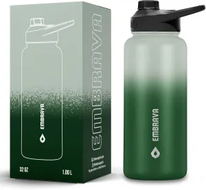 Embrava Insulated Sports Water Bottle - 32oz - Quick Open Lid for Gym, Workouts and Outdoors - Leak Proof - BPA & BPS Free - Double Walled & Stainless Steel