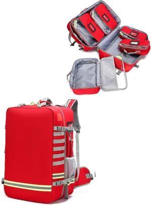 Emergency Bag First Aid Backpack Empty First Aid Bag Treatment First Responder Trauma Bags for Camping Cycling Outings(Red,55x35x25cm)