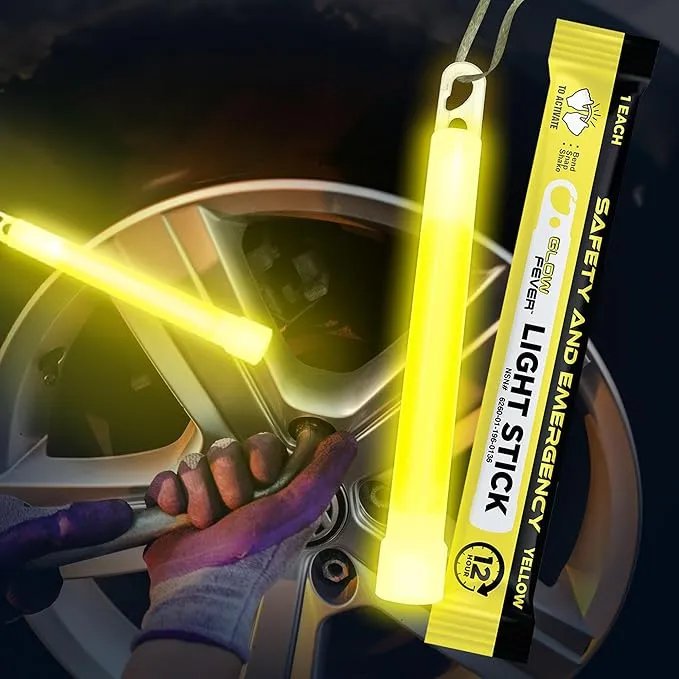 Emergency Safety Military Grade Glow Sticks, 10PCS, 6" Ultra Bright Light Sticks with 12 Hours Duration. Great for Hiking, Party, Camping, Blackouts, Hurricane, First Aid and Survival Kits (Yellow)