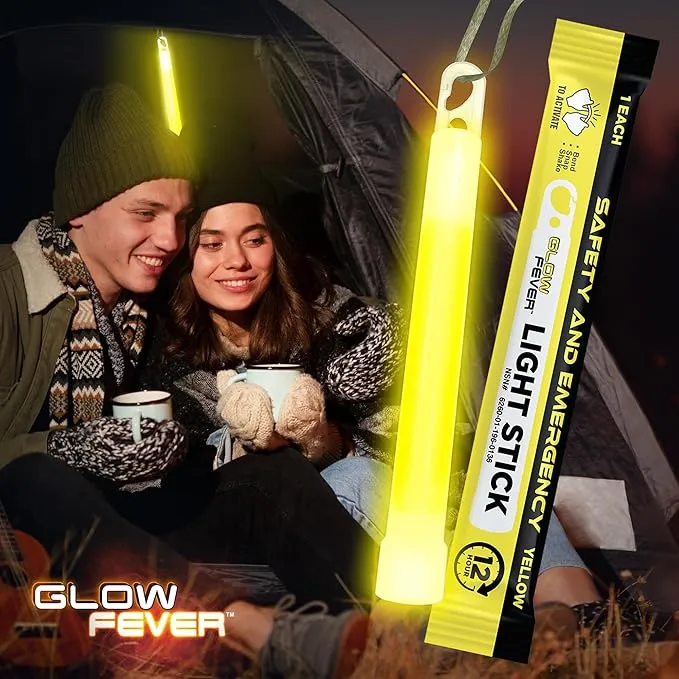 Emergency Safety Military Grade Glow Sticks, 10PCS, 6" Ultra Bright Light Sticks with 12 Hours Duration. Great for Hiking, Party, Camping, Blackouts, Hurricane, First Aid and Survival Kits (Yellow)