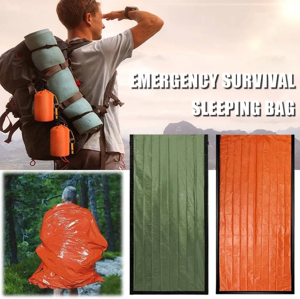 Emergency Sleeping Bag, Portable Thermal Sleeping Bag, Sleeping Bag with Whistle and Carabiner, Orange Mylar Thermal Space Blanket Sleep Shelter for Camping, Hiking, Outdoor Travel