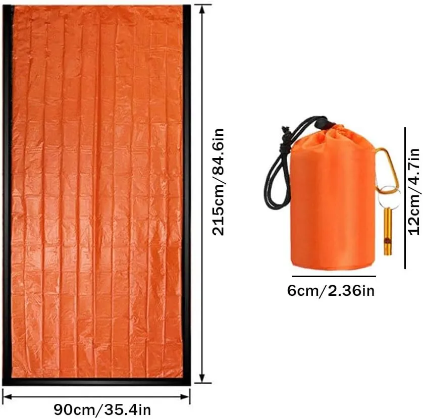 Emergency Sleeping Bag, Portable Thermal Sleeping Bag, Sleeping Bag with Whistle and Carabiner, Orange Mylar Thermal Space Blanket Sleep Shelter for Camping, Hiking, Outdoor Travel