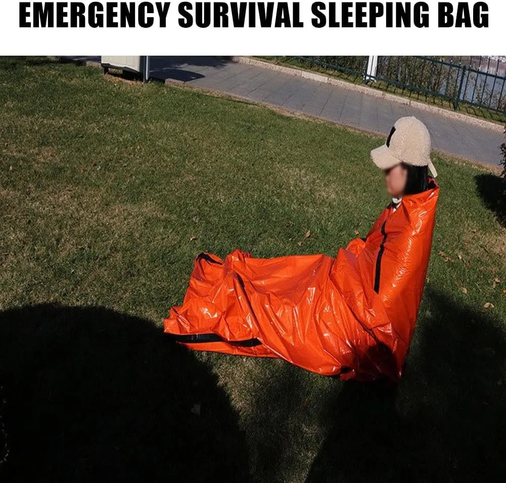 Emergency Sleeping Bag, Portable Thermal Sleeping Bag, Sleeping Bag with Whistle and Carabiner, Orange Mylar Thermal Space Blanket Sleep Shelter for Camping, Hiking, Outdoor Travel