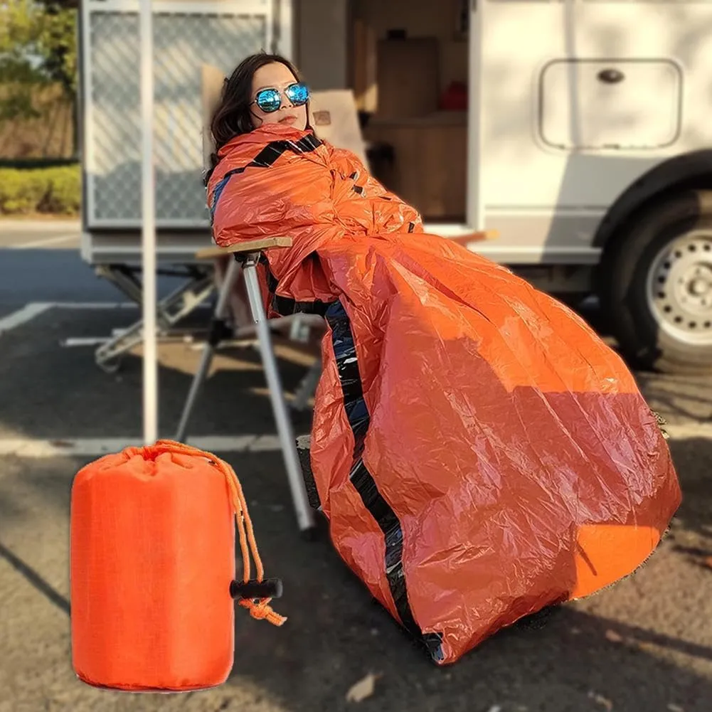 Emergency Sleeping Bag, Portable Thermal Sleeping Bag, Sleeping Bag with Whistle and Carabiner, Orange Mylar Thermal Space Blanket Sleep Shelter for Camping, Hiking, Outdoor Travel