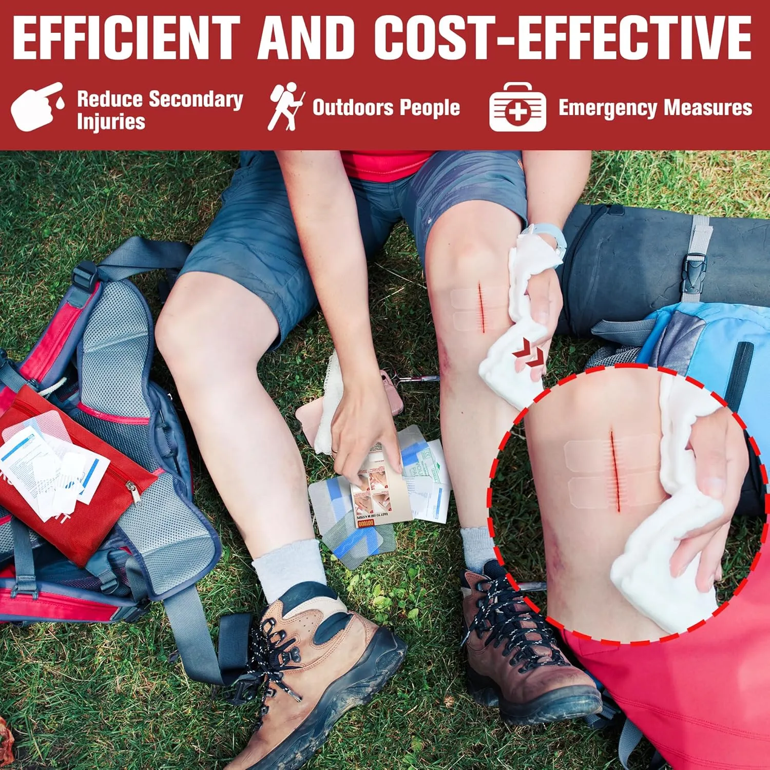 Emergency Wound Closure Strips - HSA/FSA Eligible - Dotodo 4PCS Laceration Closure Kit - Sutures Butterfly Bandaids | Stretchable & Shrinks Back to Close The Cut