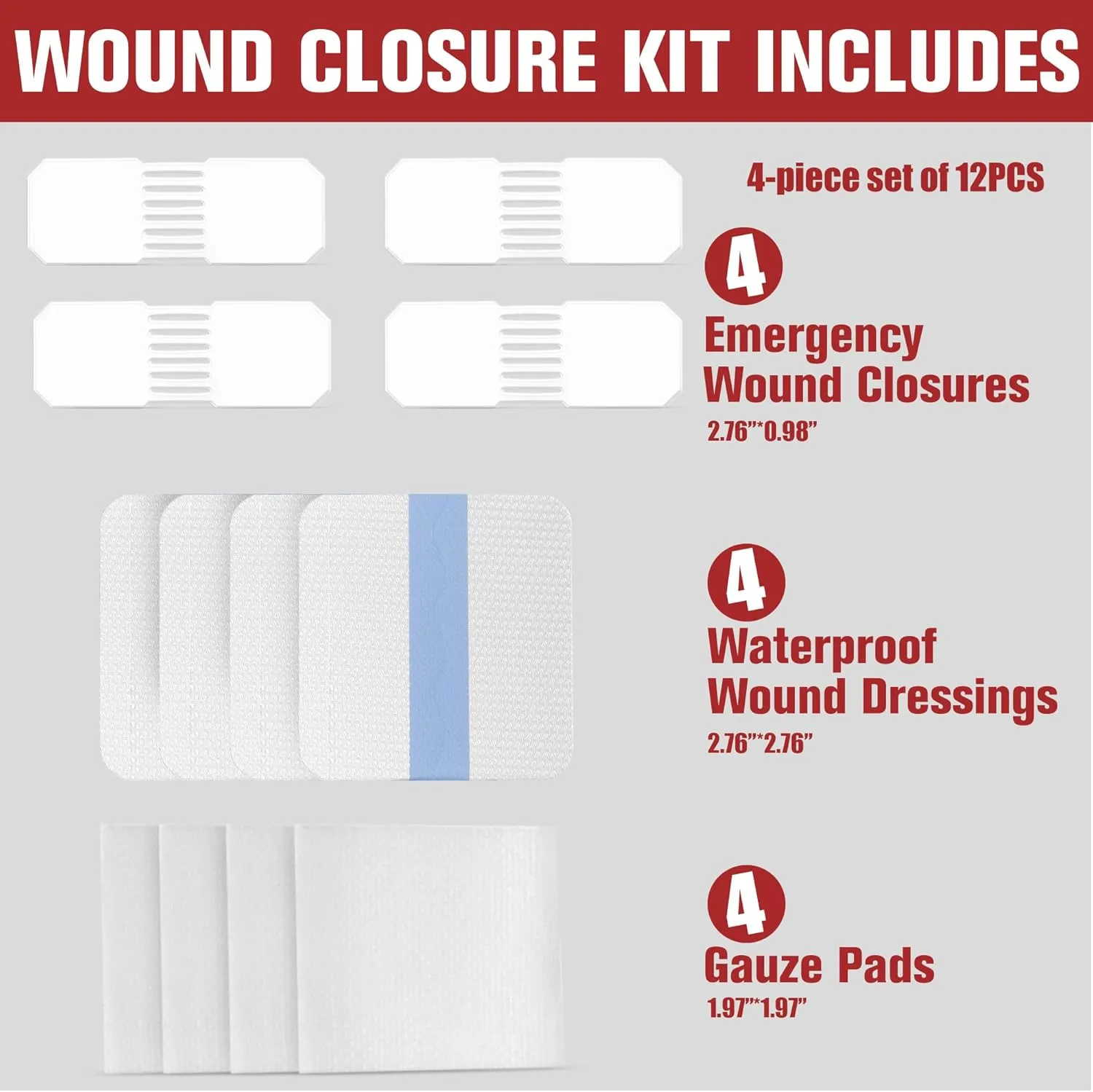 Emergency Wound Closure Strips - HSA/FSA Eligible - Dotodo 4PCS Laceration Closure Kit - Sutures Butterfly Bandaids | Stretchable & Shrinks Back to Close The Cut