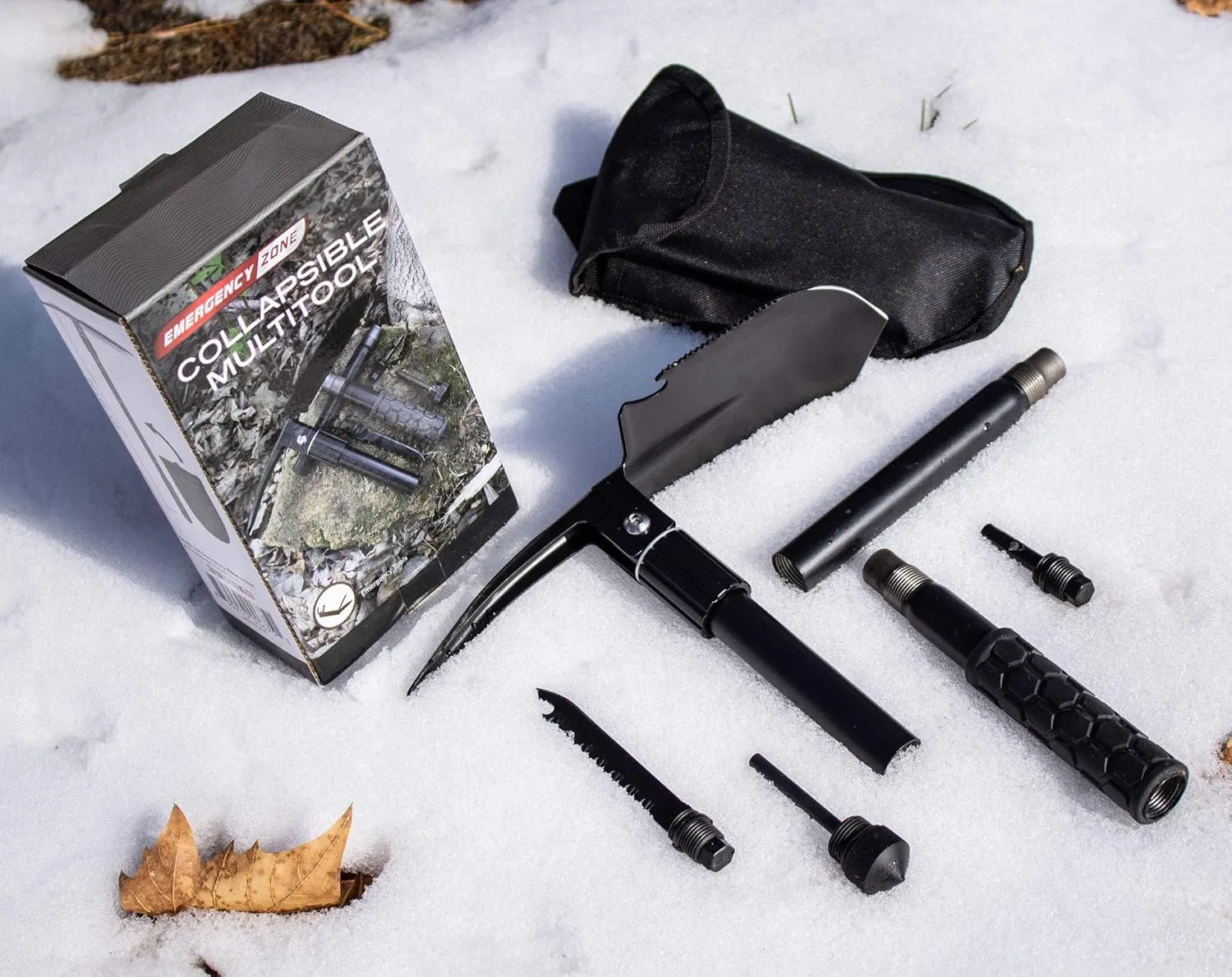 Emergency Zone 12-in-1 Collapsible Folding Shovel | Military 19.5 Inch Survival Shovel | Multitool with Carrying Case | Great for Hiking, Camping, Backpacking, Gardening, to Keep in Your Car | 4 Pack