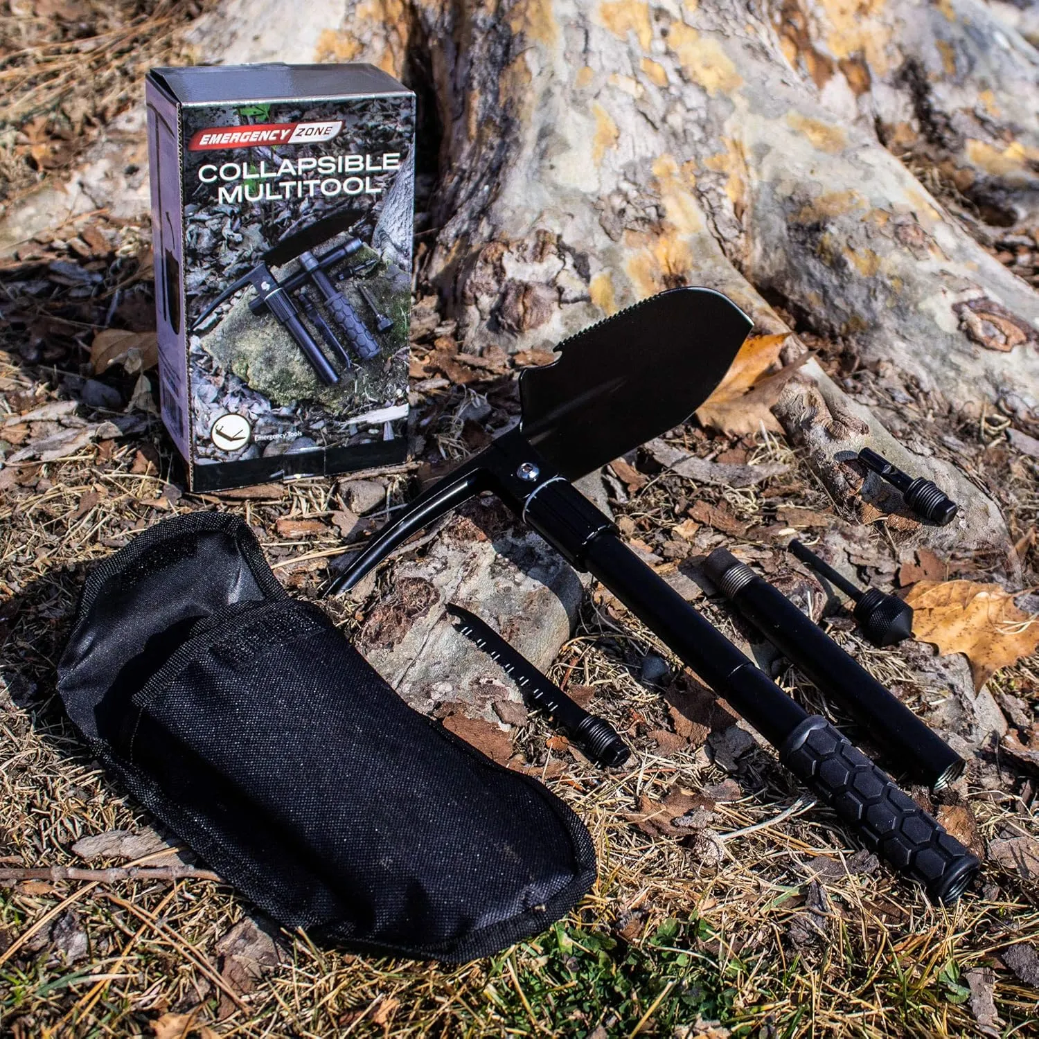 Emergency Zone 12-in-1 Collapsible Folding Shovel | Military 19.5 Inch Survival Shovel | Multitool with Carrying Case | Great for Hiking, Camping, Backpacking, Gardening, to Keep in Your Car | 4 Pack