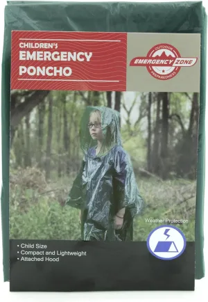 Emergency Zone Children's Green Emergency Poncho, Weather Protection, Rain Gear, (10 Pack)