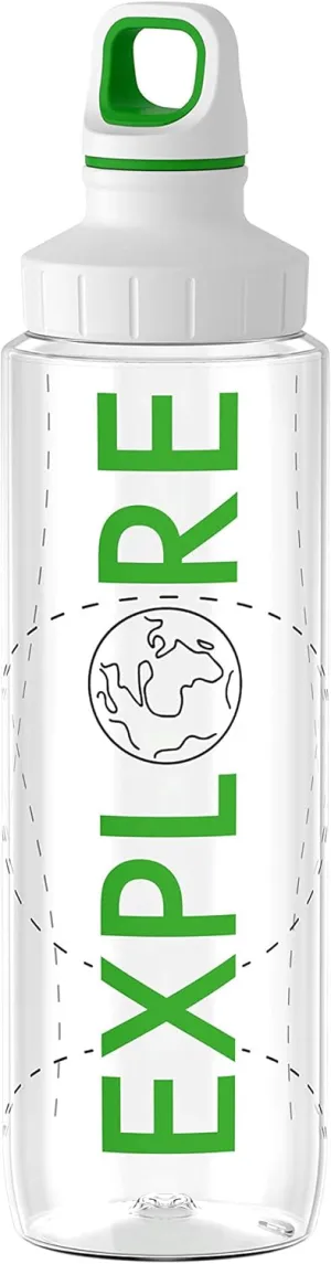 Emsa Drink2Go Tritan N30312 Drinking Bottle, 0.7 Litres, Screw Cap, 100% Leak-Proof, Dishwasher Safe, BPA-Free, Environmentally Friendly, Explore, Transparent/Green