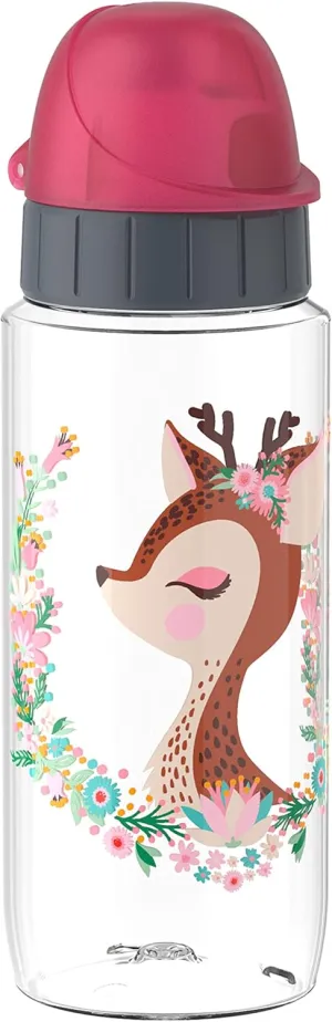 Emsa N30333 Kids Tritan Drinking Bottle, Capacity: 0.5 Litres, 100% Safe/Practical/Hygienic/Leak-Proof, Clever Drinking Cap, Robust, Design: Deer, Transparent with Deer Design