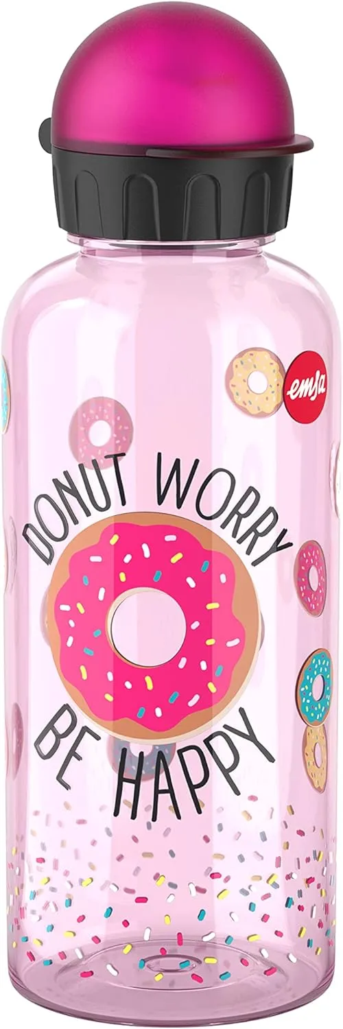Emsa N30607 Teens Tritan Drinking Bottle | Capacity: 0.6 Litres | 100% Safe/Practical/Hygienic/Leak/Safe | Smart Drinking Cap | Robust | Design: Doughnut