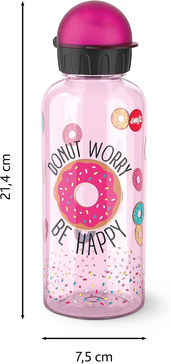 Emsa N30607 Teens Tritan Drinking Bottle | Capacity: 0.6 Litres | 100% Safe/Practical/Hygienic/Leak/Safe | Smart Drinking Cap | Robust | Design: Doughnut