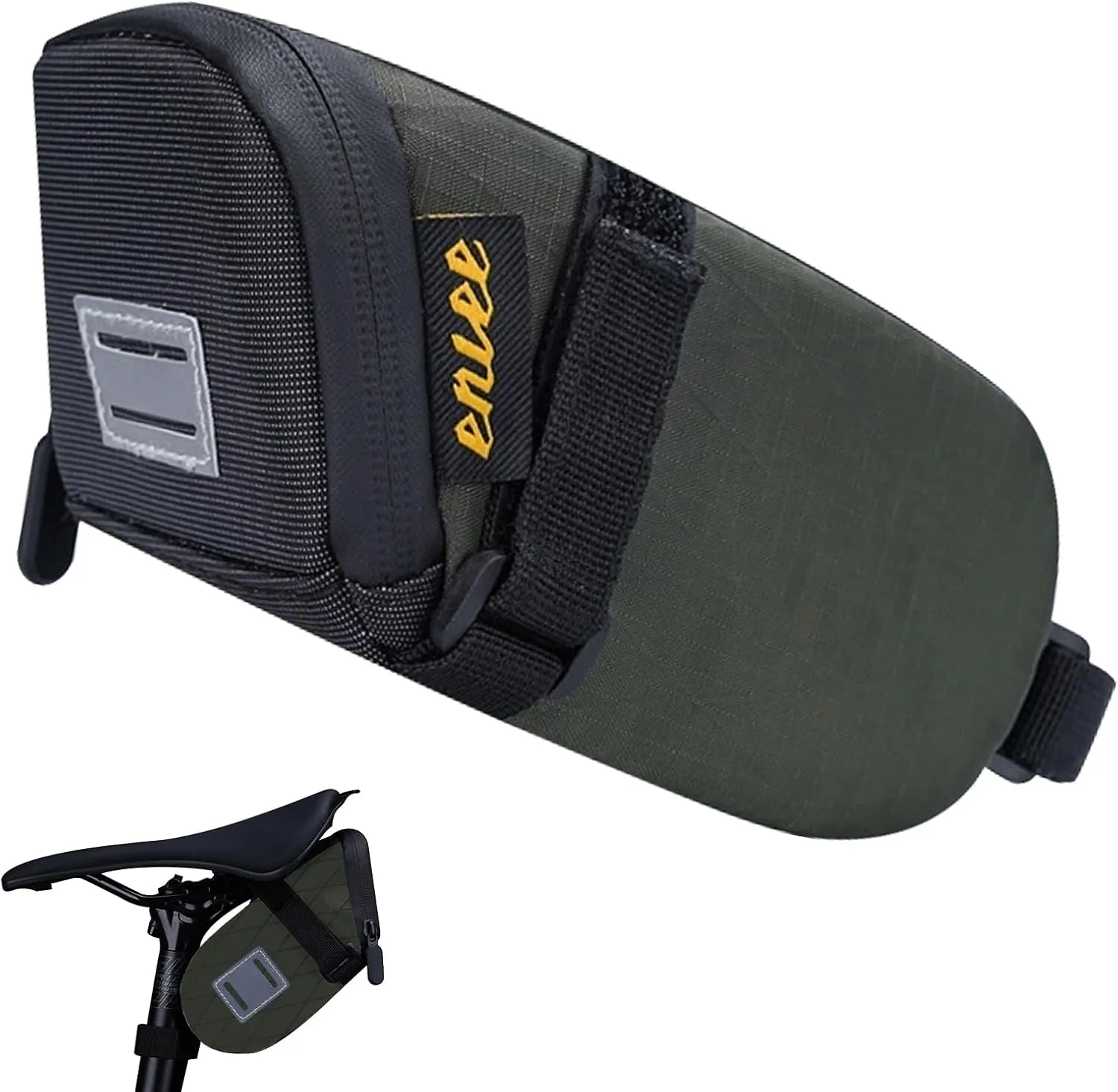 ENLEE Road Bike Saddle Bag Waterproof Bike Seat Bag Reflective Bicycle Storage Pouch Under Seat for Mountain Foldable Bikes Green Small