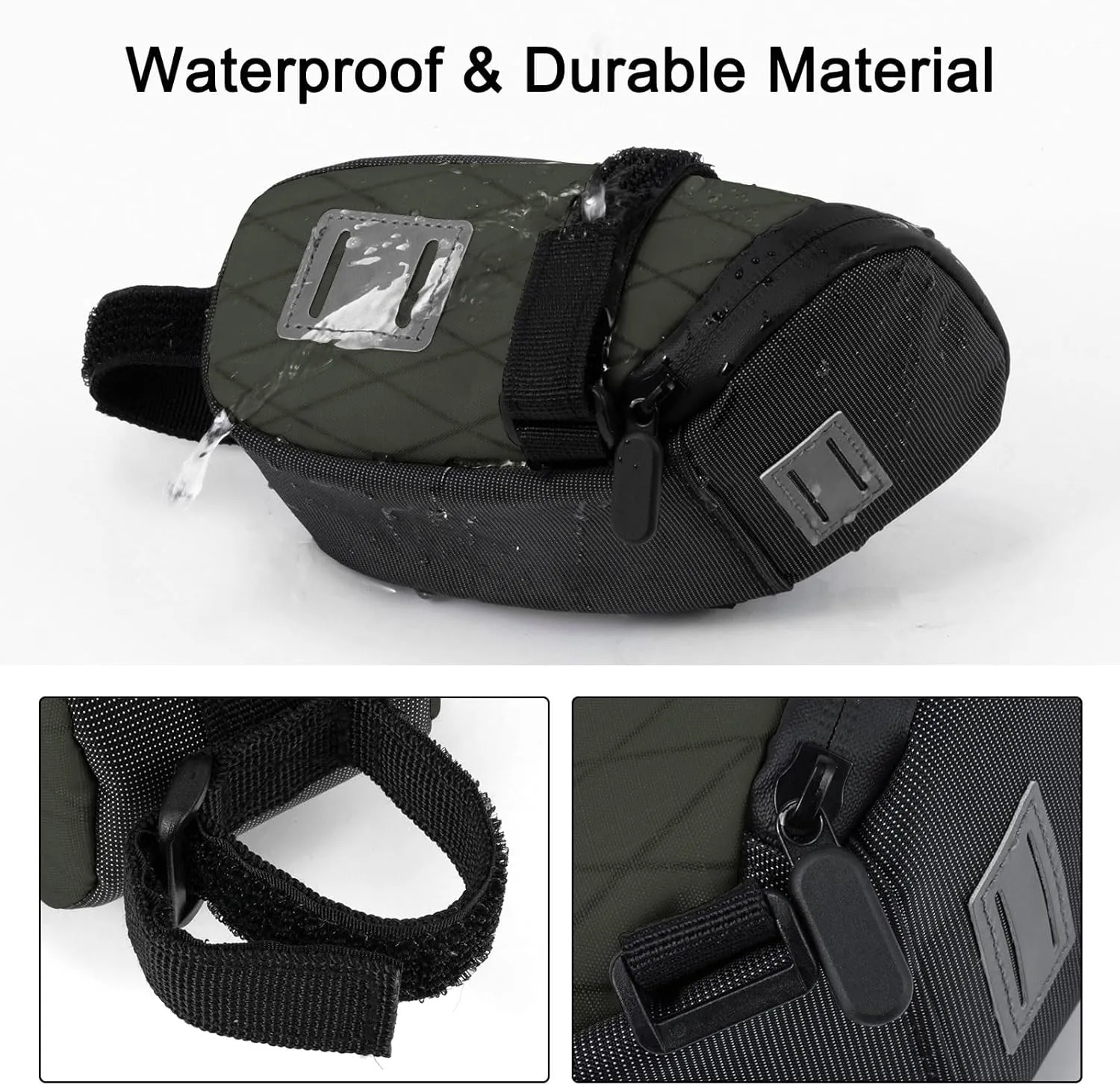 ENLEE Road Bike Saddle Bag Waterproof Bike Seat Bag Reflective Bicycle Storage Pouch Under Seat for Mountain Foldable Bikes Green Small