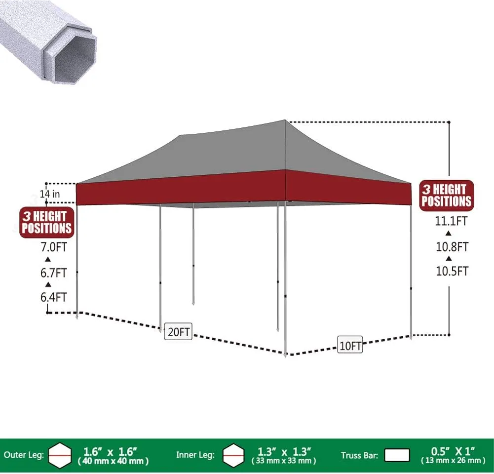 Eurmax USA Premium 10'x20' Pop-up Canopy Tent Commercial Instant Canopies Shelter with Heavy Duty Wheeled Carry Bag Bonus 4 Sand Bags(Black)