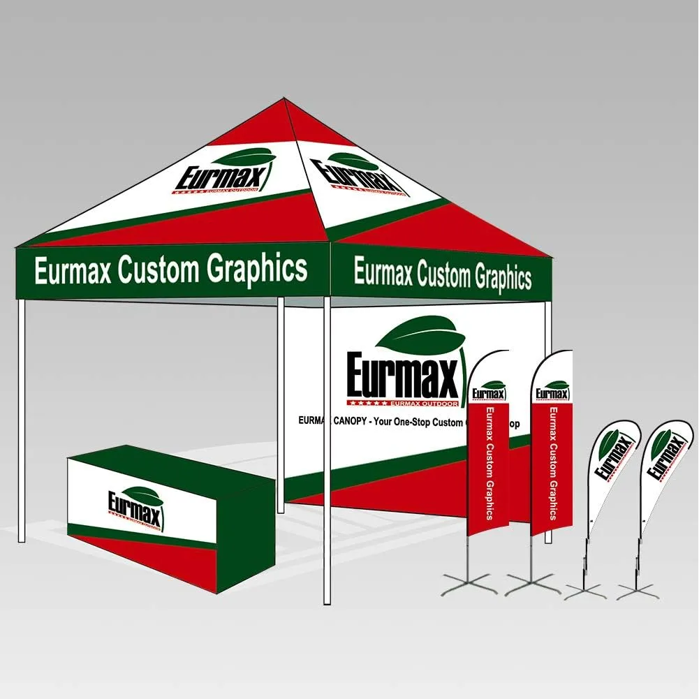 Eurmax USA Premium 10'x20' Pop-up Canopy Tent Commercial Instant Canopies Shelter with Heavy Duty Wheeled Carry Bag Bonus 4 Sand Bags(Black)