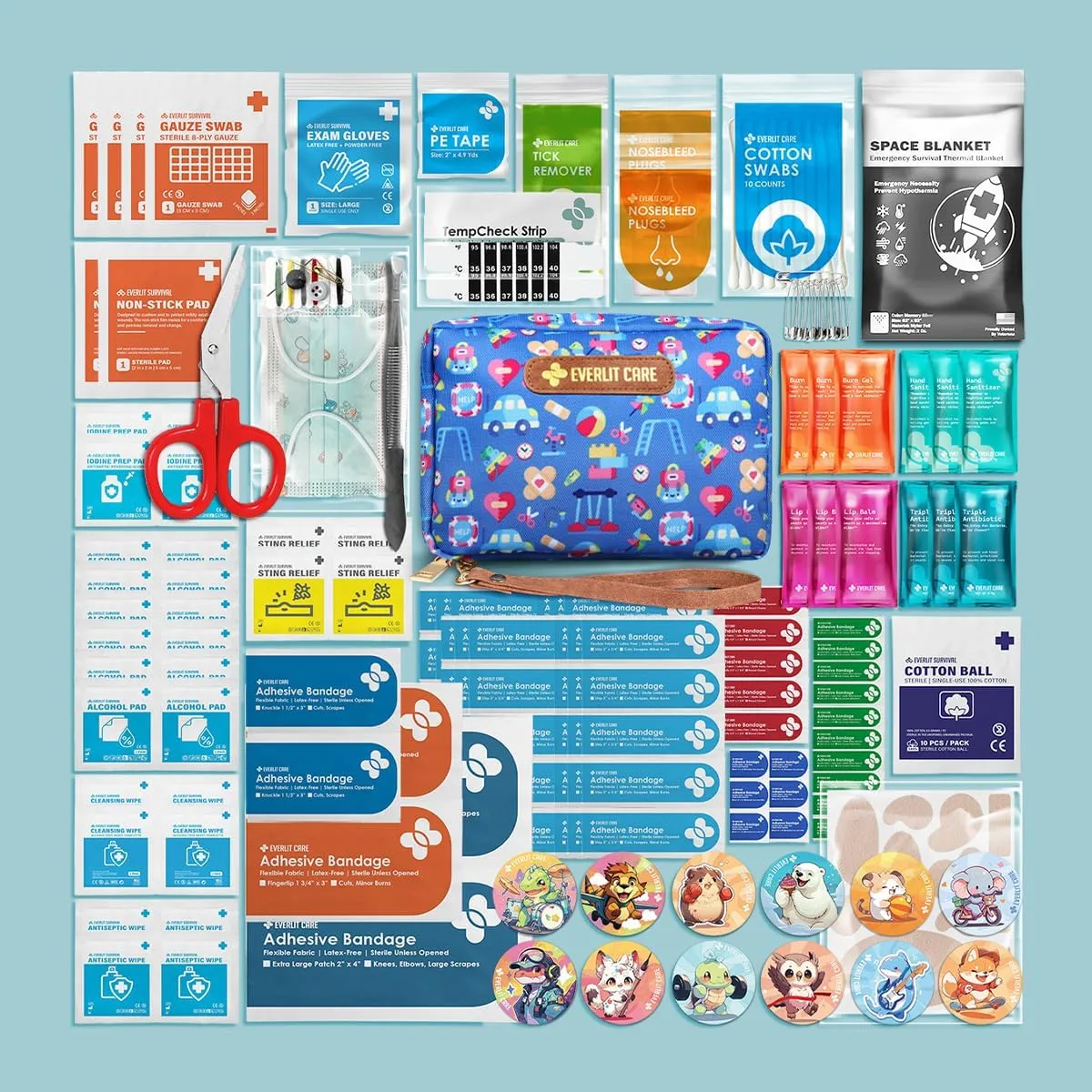 EVERLIT Care Rescue Pack | Family-Friendly First Aid Kit for Kids with 200 Pcs Medical Supplies | Travel-Friendly Compact Storage Bag for Home, Car, Travel, Camping, Adventure (Playground)