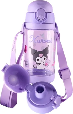 Everyday Delights Kuromi Water Bottle Double Covers with Straw and Strap 520ml - Purple