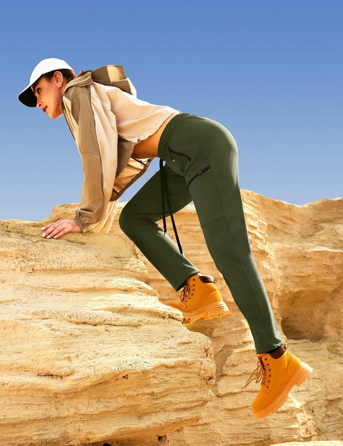 Ewedoos Hiking Pants Women with Zipper Pockets Lightweight Water Resistant Cargo Pants Quick Dry UPF 50  Travel Camping