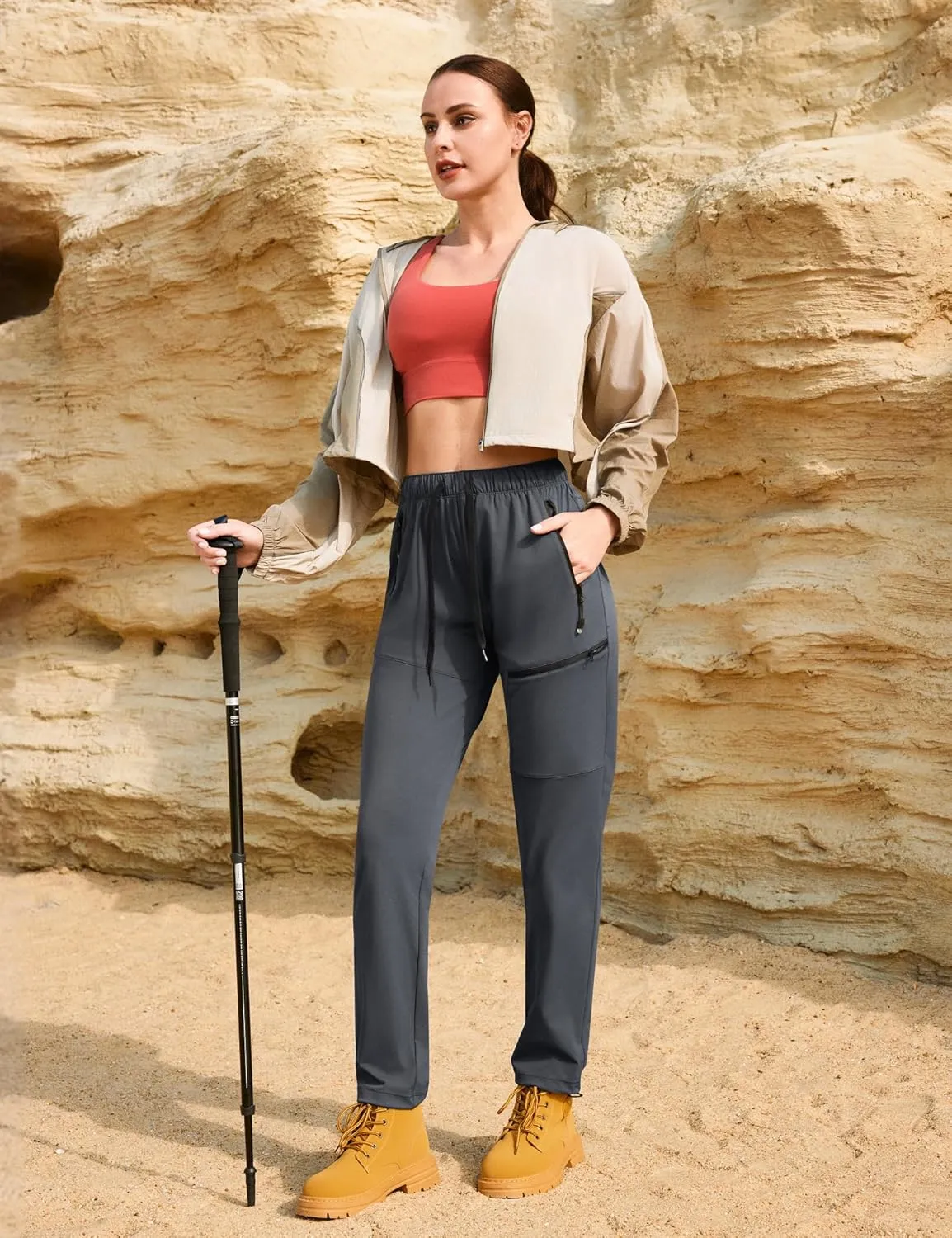 Ewedoos Hiking Pants Women with Zipper Pockets Lightweight Water Resistant Cargo Pants Quick Dry UPF 50  Travel Camping