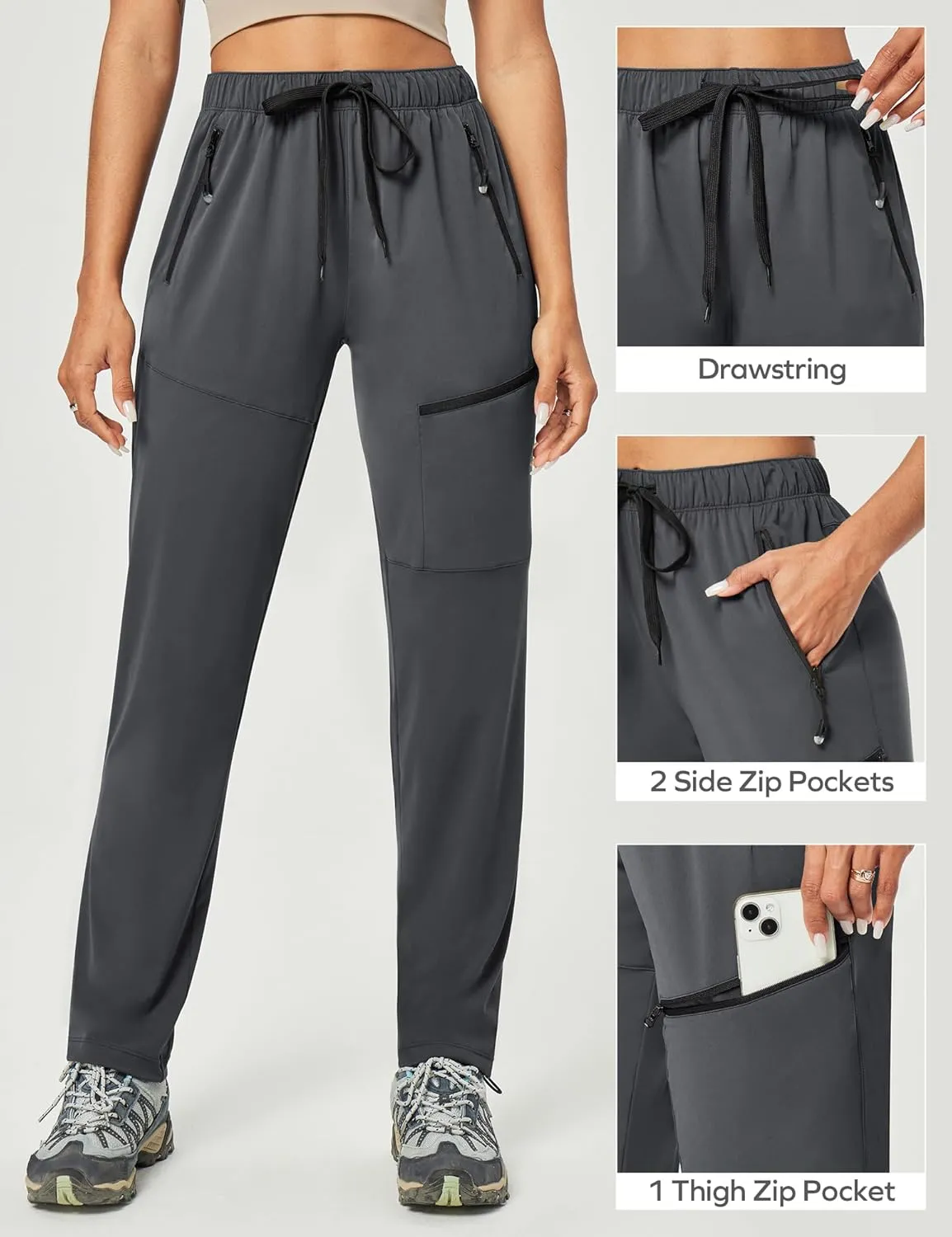 Ewedoos Hiking Pants Women with Zipper Pockets Lightweight Water Resistant Cargo Pants Quick Dry UPF 50  Travel Camping