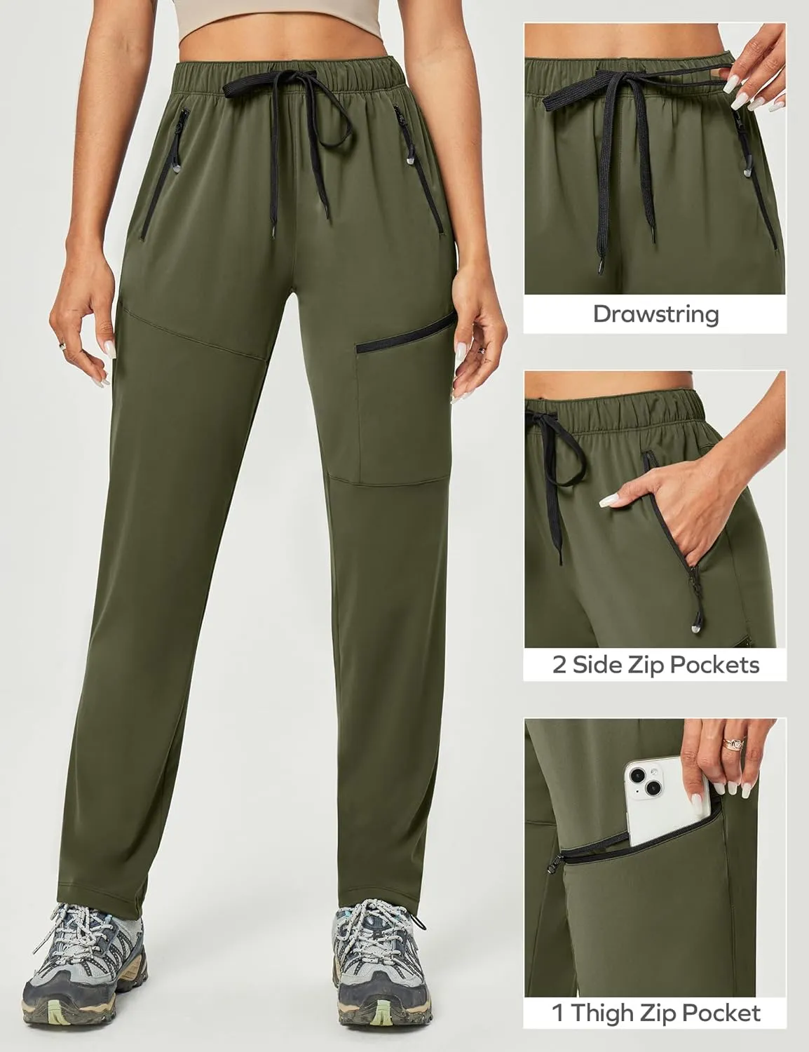 Ewedoos Hiking Pants Women with Zipper Pockets Lightweight Water Resistant Cargo Pants Quick Dry UPF 50  Travel Camping