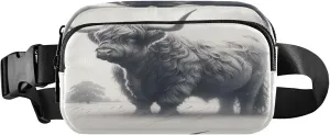 Exnundod Fanny Packs for Women & Men Scotland Highland Cow, Waist Pack Pencil Sketch Crossbody Bags Belt Adjustable Strap for Running Hiking Workout