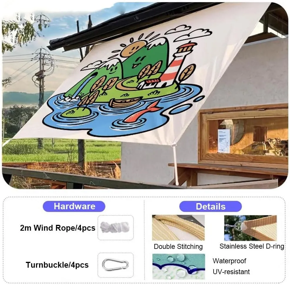 exproyzk Sun Shade Sail Camper Awning Truck Side Awning Waterproof UV Block Canopy Awning Awning Tent Shade Photography Background (Can Customize The Size and Pattern)(#A,2x2m)