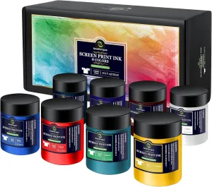 Fabric Screen Printing Ink, 8 Colors x 4 fl oz(120ml), Chalk Paste Paint for Silk Screen, Transfer Paste for Screen Print, for DIY Home Decor, Fabric, Shirts, with Gift Packing
