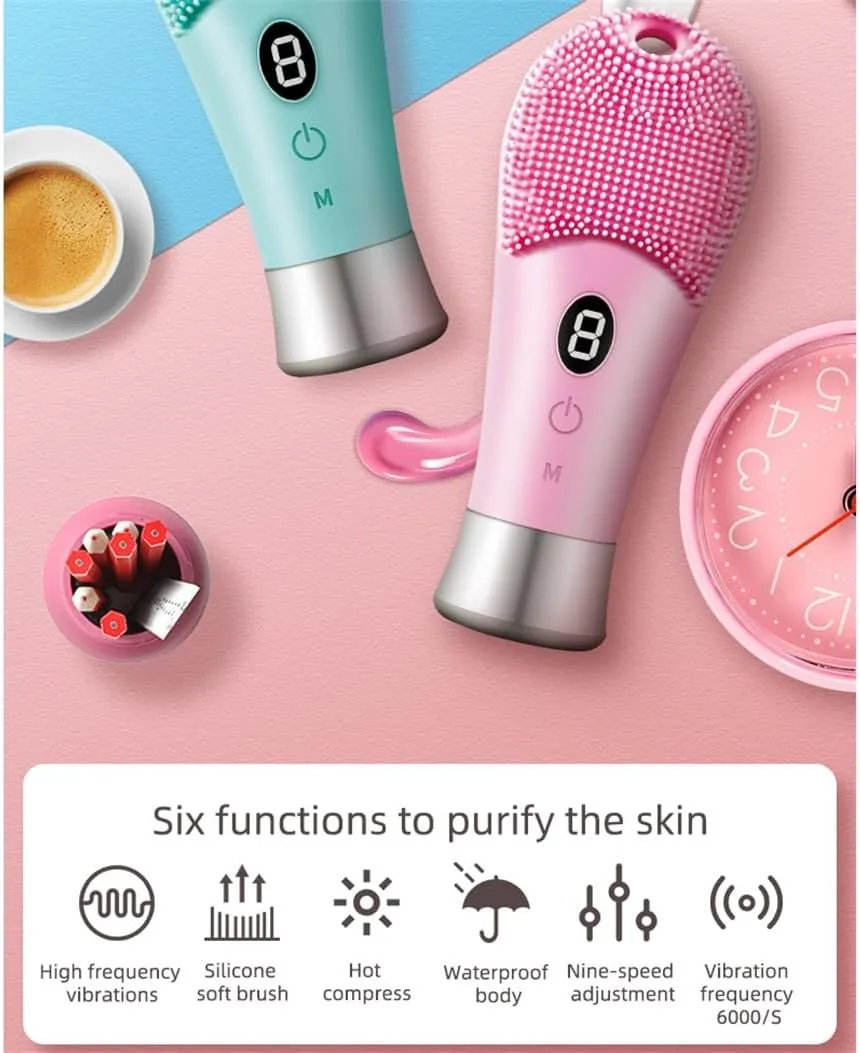 Face Exfoliator Scrubber, Facial Massager Brush, Multi-Frequency Control Compact Versatile Seamless Design, for Exfoliating, Massaging Deep Cleansing,Pink