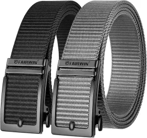 FAIRWIN Golf Belts for Men 2 Pack Mens Ratchet Casual Belts for Jeans Adjustable Slide Belt Carry Belt Web Nylon Belt