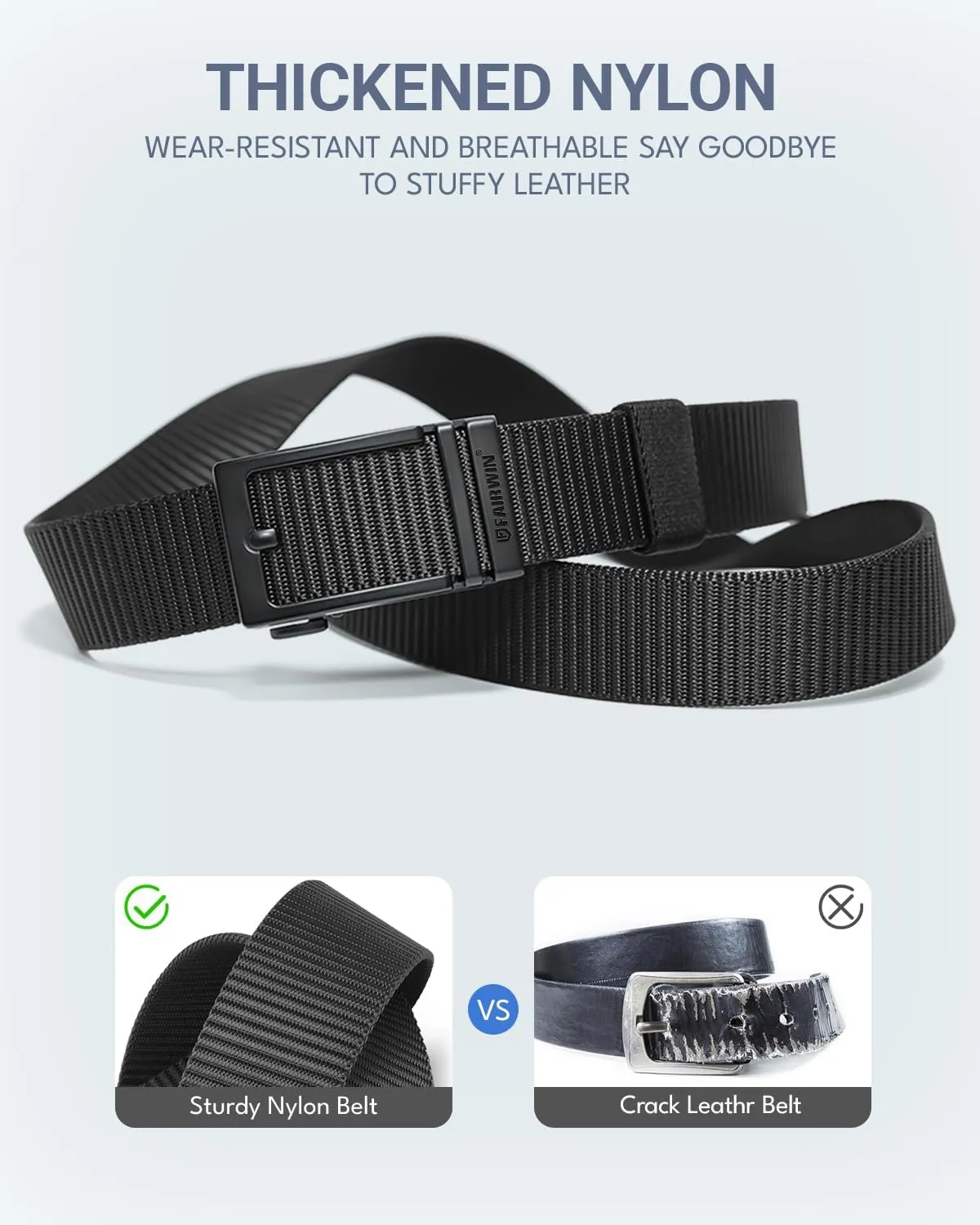 FAIRWIN Golf Belts for Men 2 Pack Mens Ratchet Casual Belts for Jeans Adjustable Slide Belt Carry Belt Web Nylon Belt