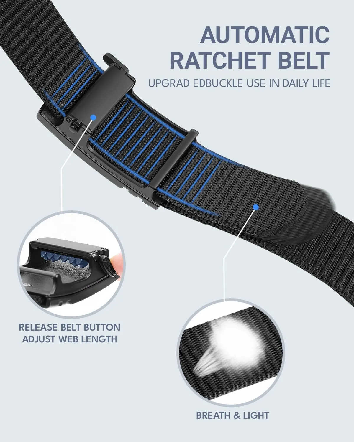 FAIRWIN Golf Belts for Men 2 Pack Mens Ratchet Casual Belts for Jeans Adjustable Slide Belt Carry Belt Web Nylon Belt