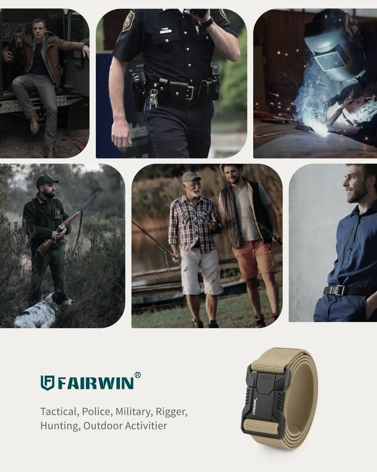 FAIRWIN Tactical Belt Men, 1.5" Stretch Nylon Web Military Hiking Rigger Work Belts with Quick-Release Seatbelt Buckle