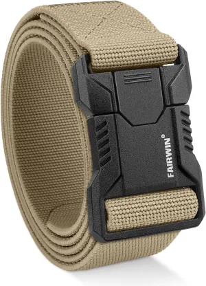 FAIRWIN Tactical Belt Men, 1.5" Stretch Nylon Web Military Hiking Rigger Work Belts with Quick-Release Seatbelt Buckle