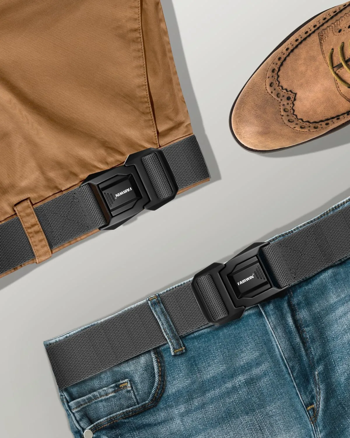 FAIRWIN Tactical Belt Men, Work Rigger Military 1.5" Stretch Nylon Web Belt with Heavy Duty Quick Release Seatbelt Buckle