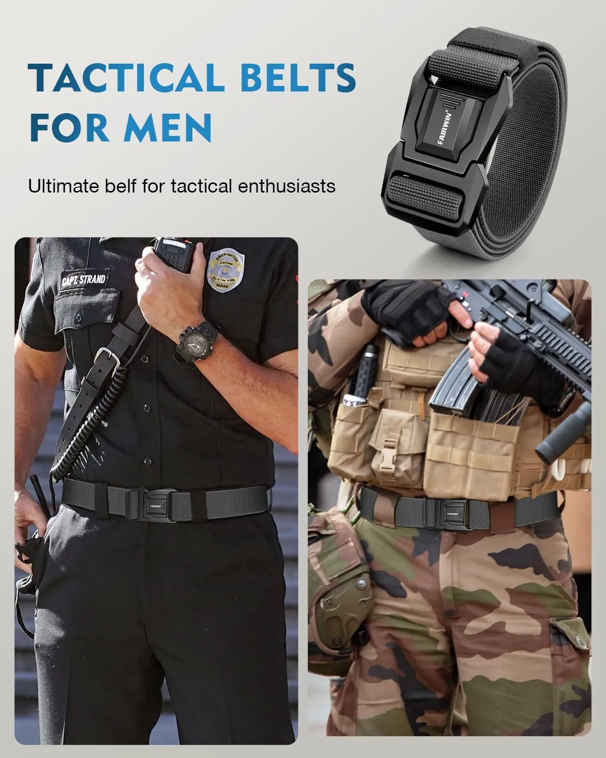 FAIRWIN Tactical Belt Men, Work Rigger Military 1.5" Stretch Nylon Web Belt with Heavy Duty Quick Release Seatbelt Buckle
