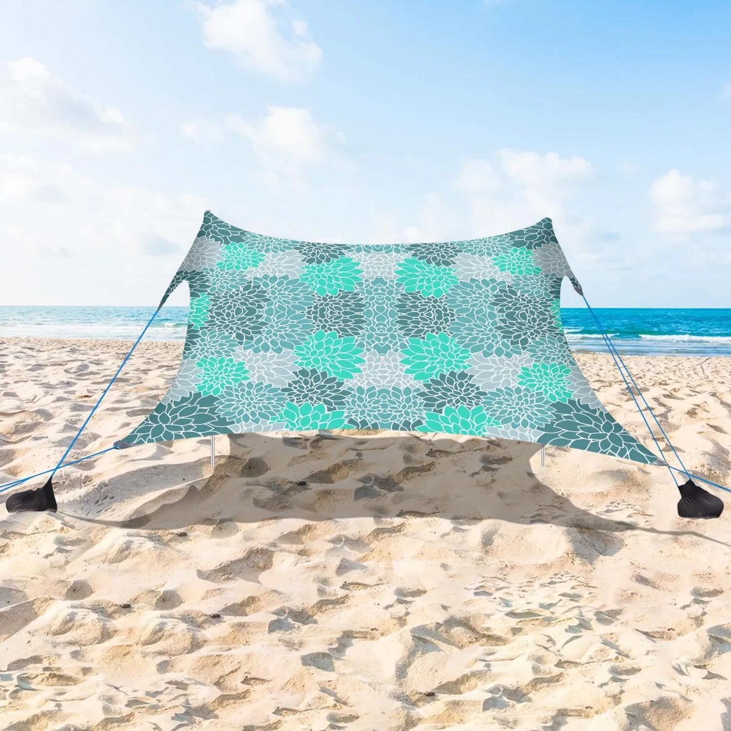 Family Beach Tent Canopy Sun Shade, Pop Up Grande Beach Tent Sun Shelter Stability 2 Poles with Portable Carry Bag Outdoor Shade (Pattern-20, 7x7ft)