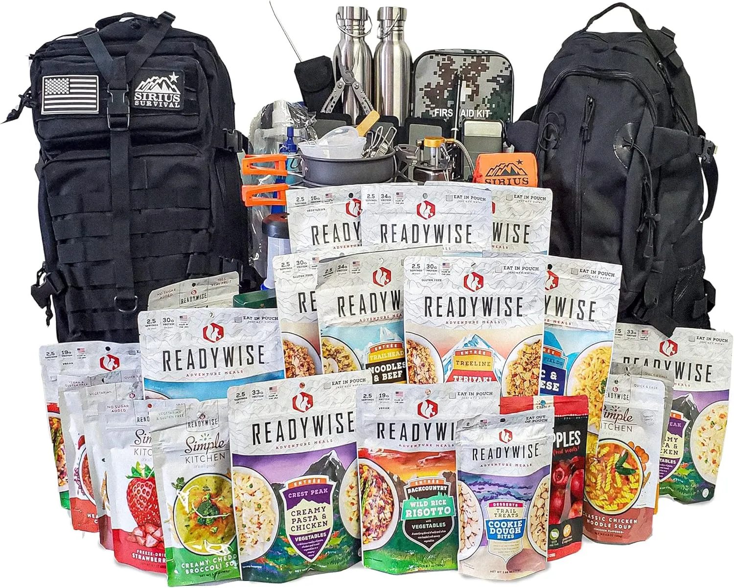 Family Comfort 72 Emergency Survival Kit/Backpack – 72 Hour for 2 People – Disaster Preparedness – Delicious ReadyWise Food, Gear, Lighting, First Aid, Tools & More - Sirius Survival