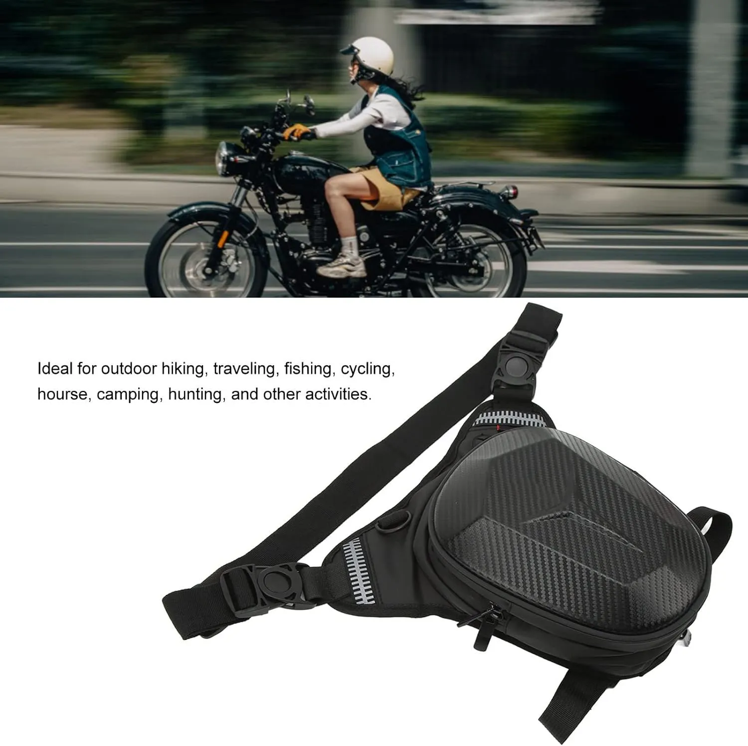 Fanny Pack, Upgraded Zipper Motorcycle Cycling Drop Leg Bag for Traveling (Carbon Fiber Style)