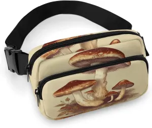 Fanny Pack Vintage Edible Mushrooms Printed Waist Cinching Bag Hip Bag Lightweight Belt Bag for Travel Sports Hiking Running