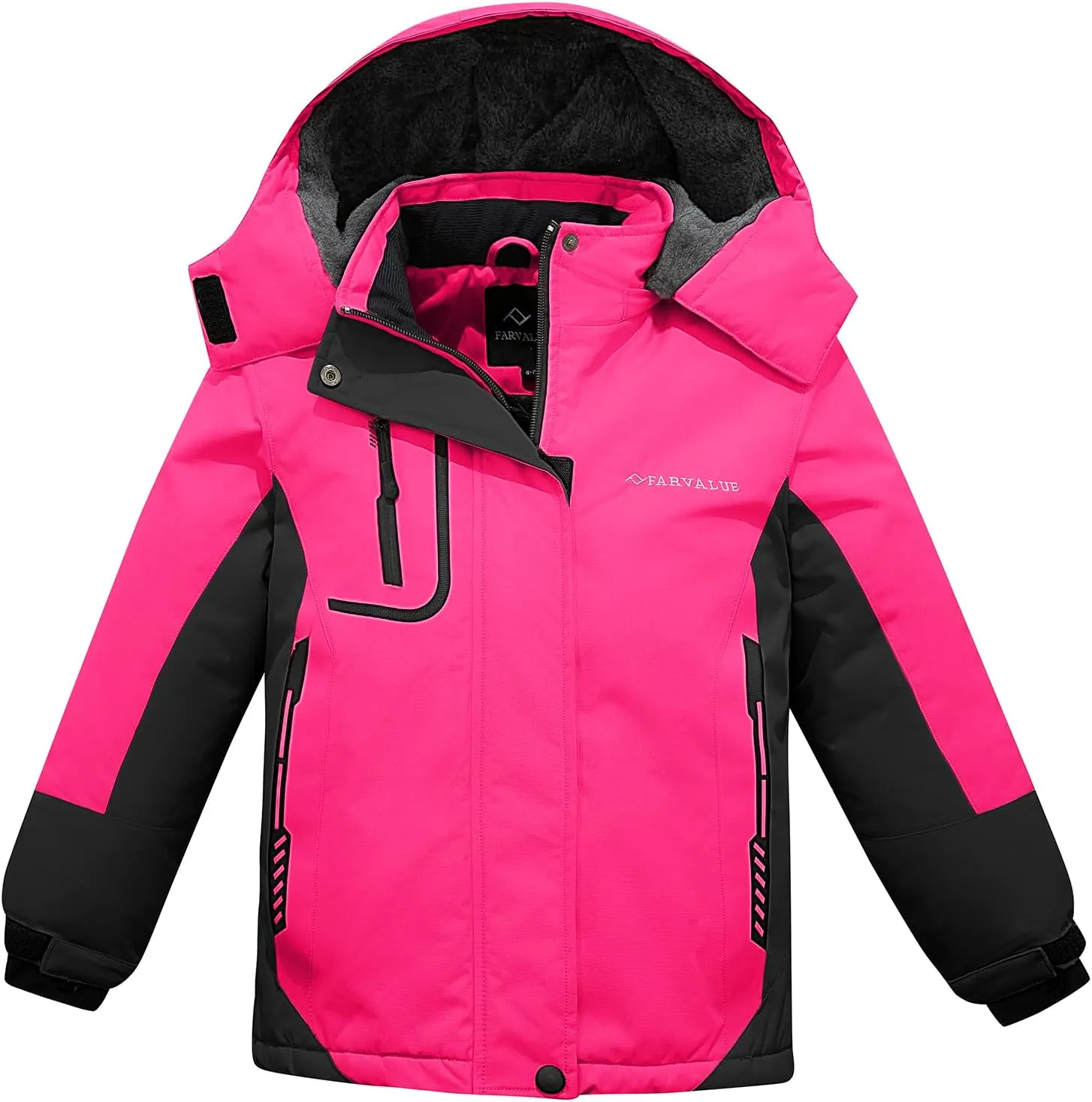 FARVALUE Girls Waterproof Ski Jacket Windproof Winter Coat Warm Fleece Snow Coat Outdoor Raincoats Hooded