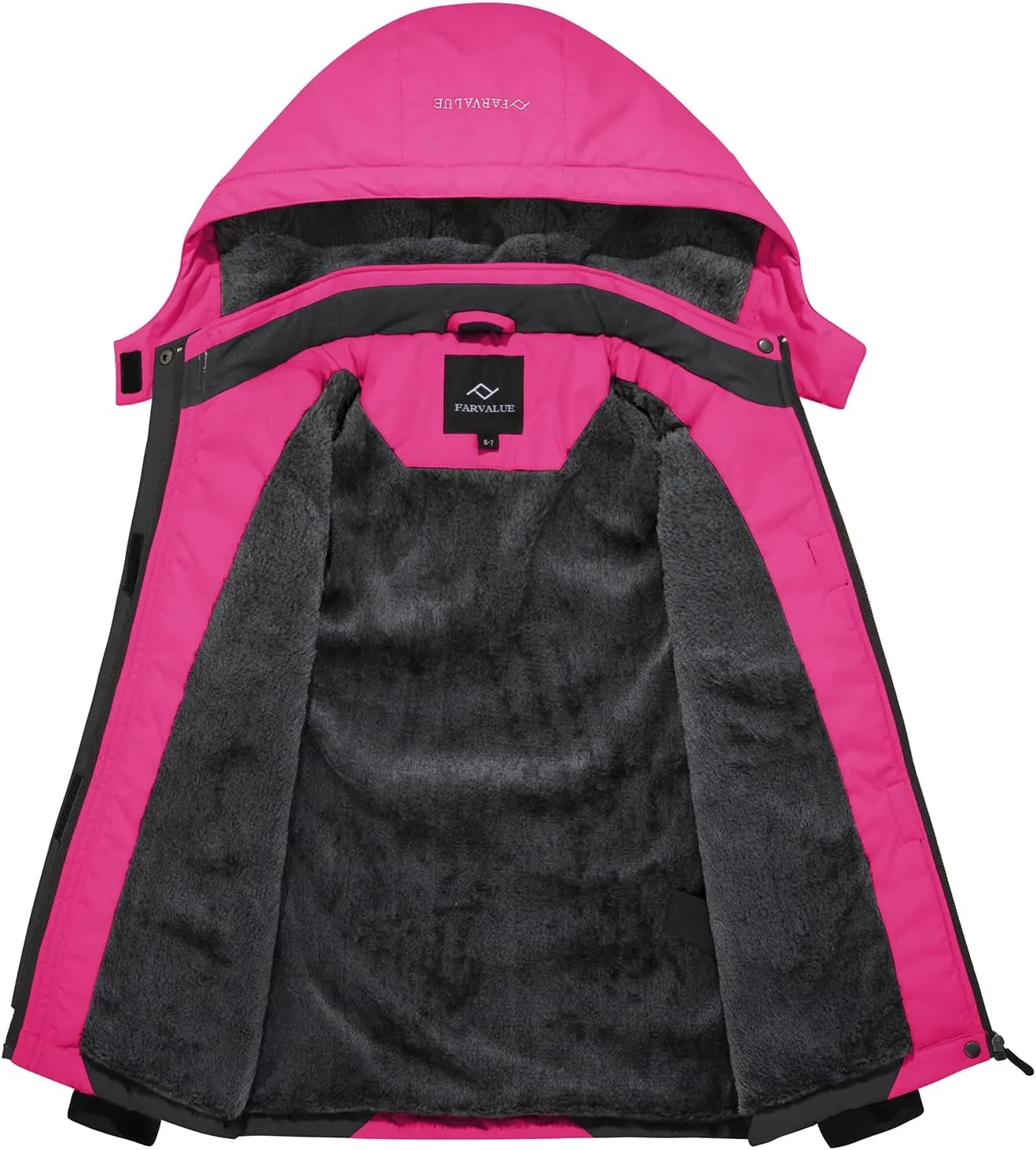 FARVALUE Girls Waterproof Ski Jacket Windproof Winter Coat Warm Fleece Snow Coat Outdoor Raincoats Hooded