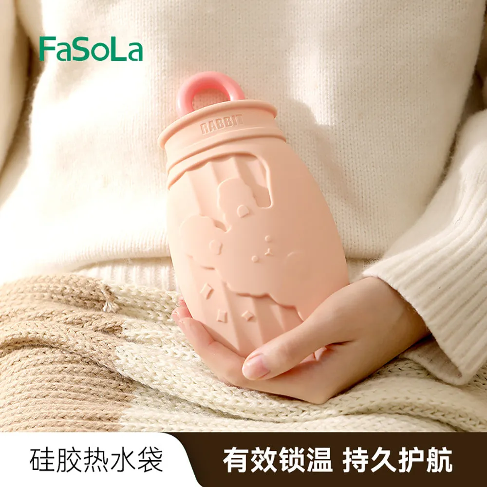 FaSoLa Silicone Hot Water Bottle with Knitted Cover - Grey Monkey, 500ml