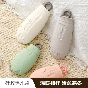 FaSoLa Silicone Hot Water Bottle with Knitted Cover - Grey Monkey, 500ml