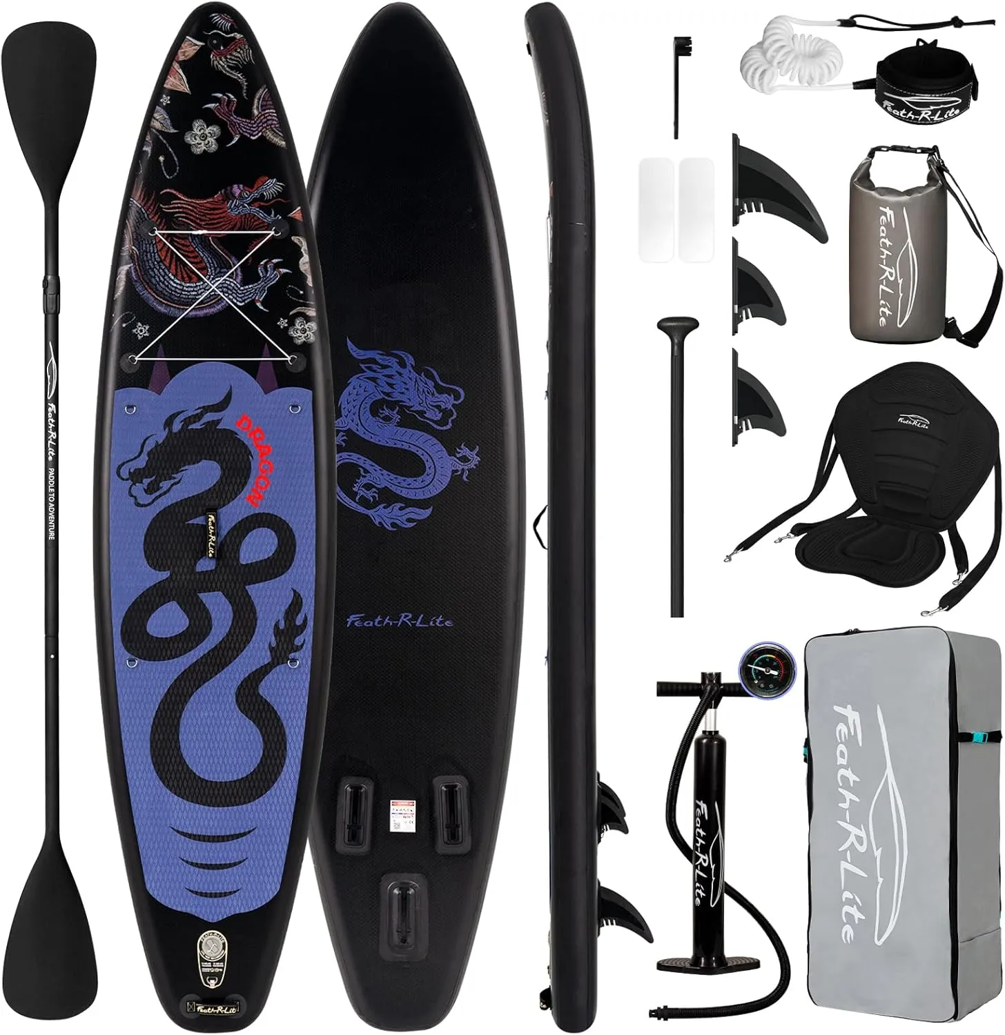 FEATH-R-LITE 11'5×33"×6" Inflatable Stand Up Paddle Board with Premium SUP Paddleboard Accessories, Adults & Youth for All Skill Levels, Included with Board, Paddle, Pump, Seat, Backpack
