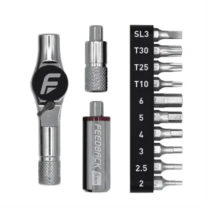 Feedback Sports | Reflex 5Nm Fixed Torque Ratchet Kit | Compact Mini Ratchet Set with 10 S2 Steel Bits for Precise Bicycle Maintenance | 5Nm Torque Limiting Bit