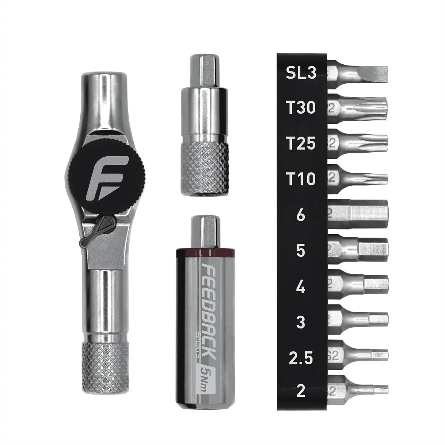 Feedback Sports | Reflex 5Nm Fixed Torque Ratchet Kit | Compact Mini Ratchet Set with 10 S2 Steel Bits for Precise Bicycle Maintenance | 5Nm Torque Limiting Bit
